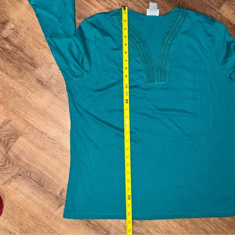 Jaclyn Smith NWT XXL Aqua Teal Green Crochet V-Neck Tunic Top Shirt Blouse Plus - Picture 12 of 13